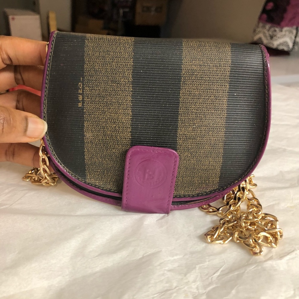 Authentic fendi strip wallet with chain strap